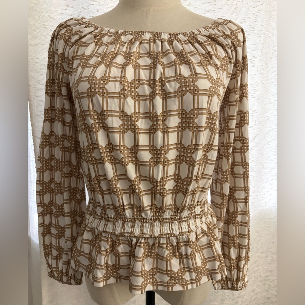 Ann Taylor Women's Off-Shoulder Blouse - White and Brown NWT